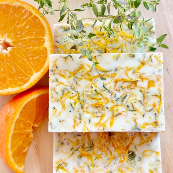 Sweet orange and honey soap with fresh orange and marigold petals